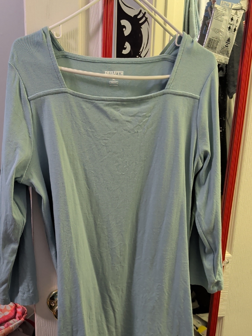 Duluth Trading Co Light Blue Square Neck Long Sleeve Top